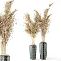 Blue Mosaic Vases With Dried Pampas Grass Floral Arrangement For Home Decor
