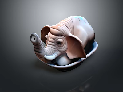Ceramic Elephant Figurine With Detailed Ears Trunk And Ivory Decorative Sculpture 3d model