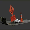 Road Construction Site With Pedestrian Warning Signs Traffic Cones Barrels And Bushes
