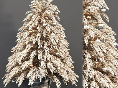 Ornamental Potted Bonsai Tree With White Foliage And Gold Silver Decorative Balls 3d model