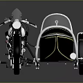 Vintage Classic Motorcycle With Black Orange Sidecar And Chrome Trim Details