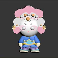 Cute Cartoon Panda Character With Pink Flower Headdress Yellow Floral Decorations And Blue Outfit