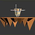 Game Movie Robot Character Featuring Yellow Black Antenna Wing Like Structures On Round Orange Table