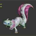 Cute Fantasy Creature With Pink And White Body Large Spotted Tail And Blue Head Features