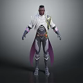 Male Fantasy Character 3D Model With White Armor Purple Cape And Black Bodysuit