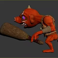 Red Pig Like Creature With Horn Large Ears And Colorful Eyes Holding Stone Hammer