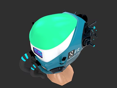 Blue And Green Electronic Robot Head With Green Dome And Display Screen 3d model