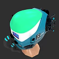 Blue And Green Electronic Robot Head With Green Dome And Display Screen