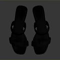 Black Leather Sandals with Double Strap Design and Block Heel for Daily Use
