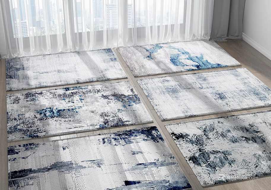 Modern Square Rugs With Abstract Blue And White Patterns For Living Room Decor 3d model 