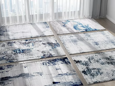 Modern Square Rugs With Abstract Blue And White Patterns For Living Room Decor 3d model