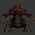 Game Movie Character Fierce Red Purple Spiked Monster With Large Curved Horns