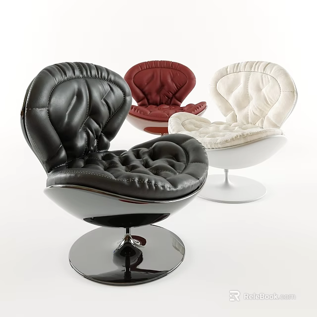 Modern Leisure Chairs With Black Red White Upholstery And Metal Base Design 3d model 