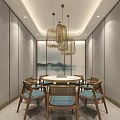 Modern Restaurant Interior Design With Wooden Display Counters Landscape Paintings Green Plants And Dining Chairs