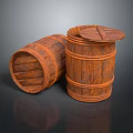 Rustic Wooden Barrels With Open Lid And Overturned Position Design Details