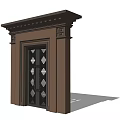 Classic Entrance Double Doors With Geometric Patterns Dark Brown Frame And Decorative Cornice