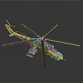 Highly Detailed Military Helicopter Model With Camouflage Paint Rotors And Cockpit Design