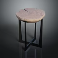 Rustic Round Wooden Stump Side Table Furniture with Black Metal Cross Legs Design