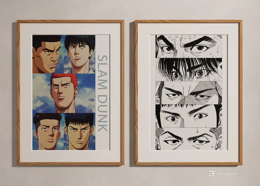 Slam Dunk Anime Framed Posters With Character Faces And Eye Close Ups 3d model