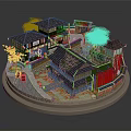Cartoon Scene of Chinese Traditional Architecture With Cherry Blossom Trees Stone Path and Wooden Fence