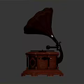 Vintage Phonograph With Red Octagonal Base And Brass Horn Classic Home Decor