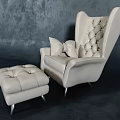 Elegant Beige Tufted Leather Accent Chair With Ottoman And Gray Wall