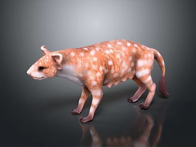 Orange White Spotted Mythical Creature Standing with Canine Like Body Smooth Texture and Shiny Reflection 3d model