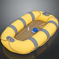 Small White Animal Toy Inside Yellow Inflatable Boat With Blue Hat
