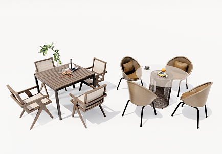 Modern Outdoor Table and Chair Outdoor Table and Chair Casual Table and Chair Combination Rattan Chair 3d model