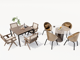 Modern Outdoor Table and Chair Outdoor Table and Chair Casual Table and Chair Combination Rattan Chair 3d model