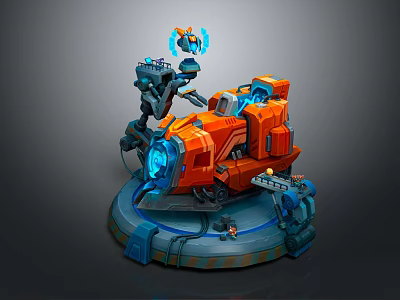 Sci Fi Mechanical Structure With Orange Blue Accents Glowing Elements And Base 3d model