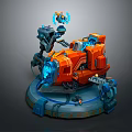 Sci Fi Mechanical Structure With Orange Blue Accents Glowing Elements And Base