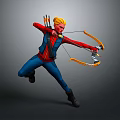 Woman in Red and Blue Outfit Drawing Bow Shooting Arrows Dynamic Pose
