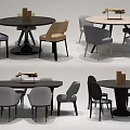 Modern Dining Table Set Collection With Round Rectangular Tops And Multi Colored Chairs 3d model