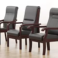 Three Black Leather Office Chairs With Wooden Armrests And Legs For Office Use