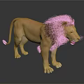 Realistic Lion With Brown Mane Standing On Dark Reflective Surface