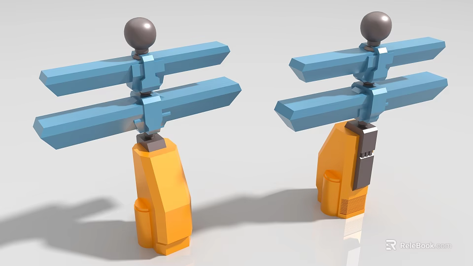 Two Industrial Mechanical Structures With Blue Beams Orange Bases And Gray Spheres 3d model 