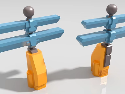 Two Industrial Mechanical Structures With Blue Beams Orange Bases And Gray Spheres 3d model