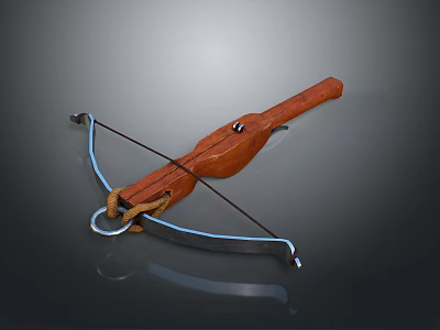 Traditional Handcrafted Crossbow With Wooden Body Blue Bowstring And Metal Trigger 3d model