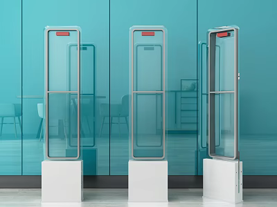 Commercial Security Gates Modern Commercial Equipment With Transparent Design Red Indicator Lights And Blue Background 3d model