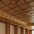 Modern Wooden Ceiling Design With Geometric Patterns Recessed Lighting And Panel Details 3d model