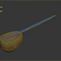 Wooden String Instrument with Long Neck Round Soundbox and Detailed Wood Grain Musical Equipment