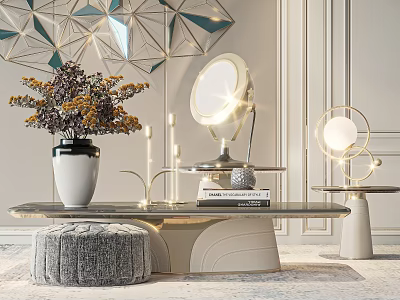 Modern Elegant Coffee Table With Flower Arrangement Table Lamp Books And Geometric Decor 3d model