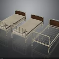 Three White Metal Frame Beds With Wooden Headboards And Light Colored Mattresses