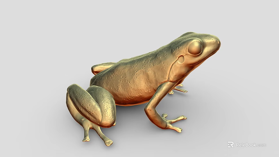 Golden Frog Sculpture with Metallic Shiny Texture and Detailed Physical Features 3d model 