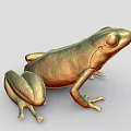 Golden Frog Sculpture with Metallic Shiny Texture and Detailed Physical Features