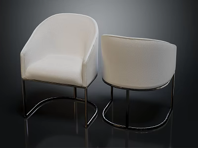 Modern White Upholstered Single Sofa with Curved Backrest and Metal Frame Design 3d model