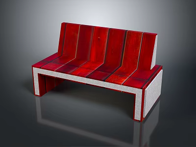 Red Modern Outdoor Bench With Wooden Slats And White Frame Design 3d model