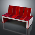 Red Modern Outdoor Bench With Wooden Slats And White Frame Design