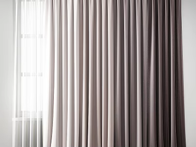 Layered Curtains With Sheer White Lining And Neutral Tones For Modern Home Decor 3d model